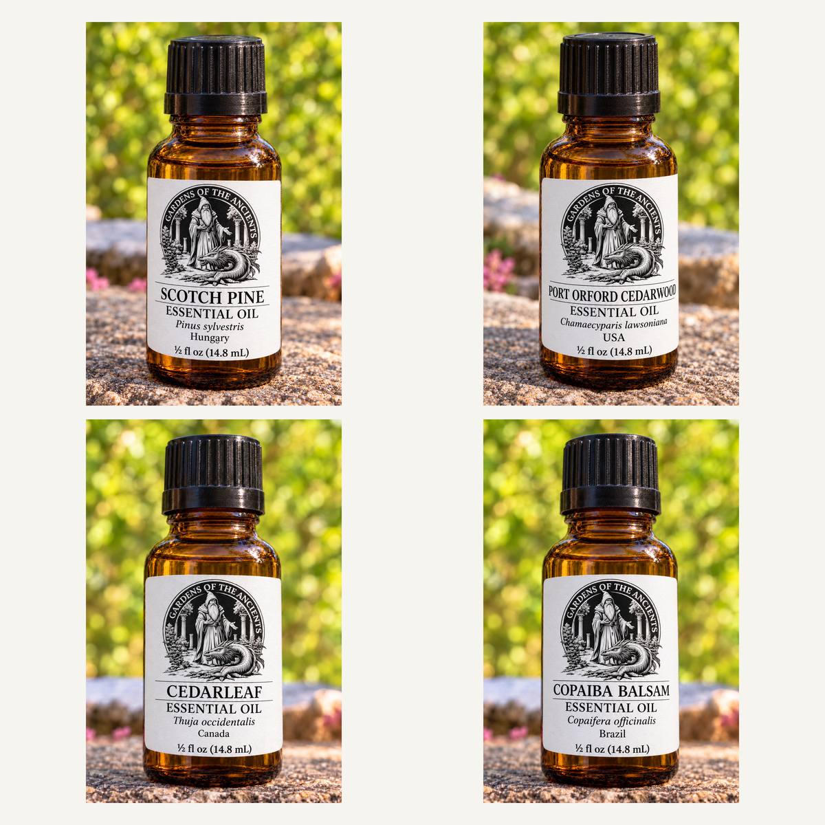 Forest & Woods Essential Oil Set – Pine, Cedarwood, Cedarleaf & Copaiba – GARDENS OF THE ANCIENTS®