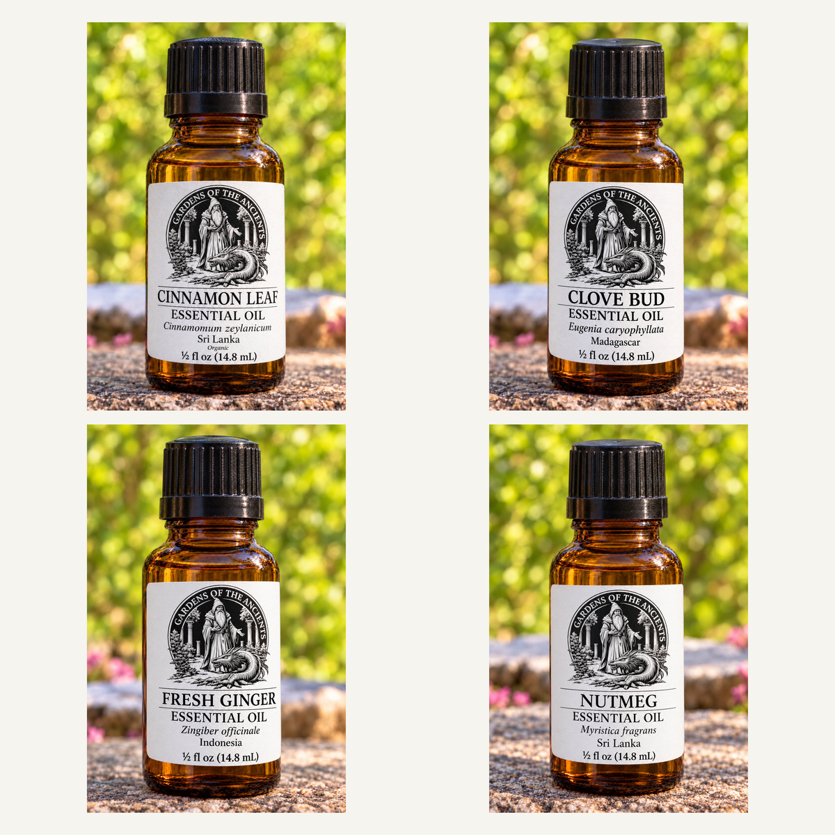 Warm Spice Essential Oil Set – Cinnamon Leaf, Clove Bud, Ginger & Nutmeg – GARDENS OF THE ANCIENTS®