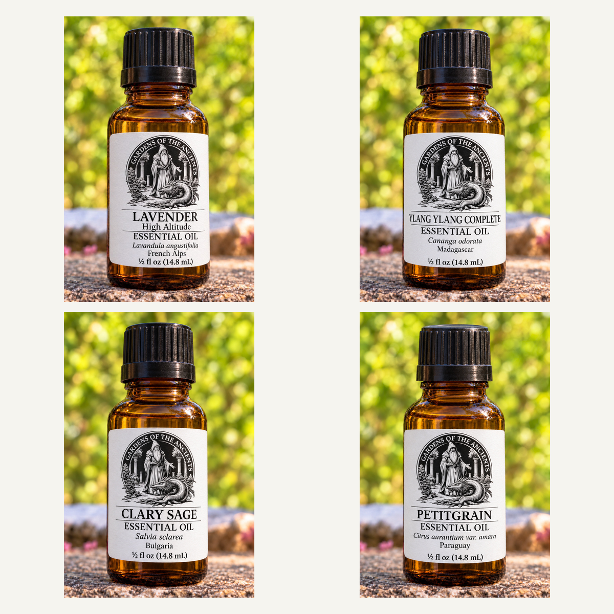Floral Essential Oil Set – Lavender, Ylang Ylang, Clary Sage & Petitgrain – GARDENS OF THE ANCIENTS®